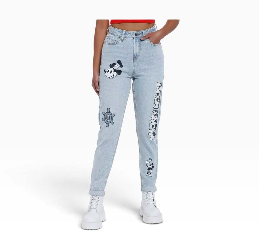Disney Mickey Mouse Steamboat Willie Mom Jeans Size 1 Light Wash Denim